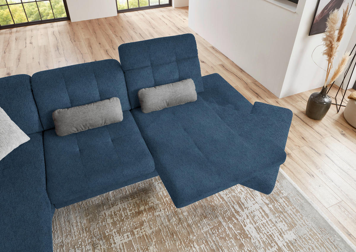 ECKSOFA in Flachgewebe Blau  - Blau/Schwarz, Design, Textil/Metall (190/309cm) - Beldomo Style