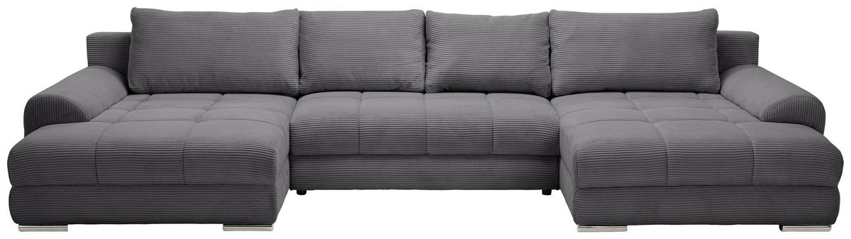 WOHNLANDSCHAFT  in Cord Anthrazit  - Chromfarben/Anthrazit, KONVENTIONELL, Kunststoff/Textil (180/376/180cm) - Carryhome