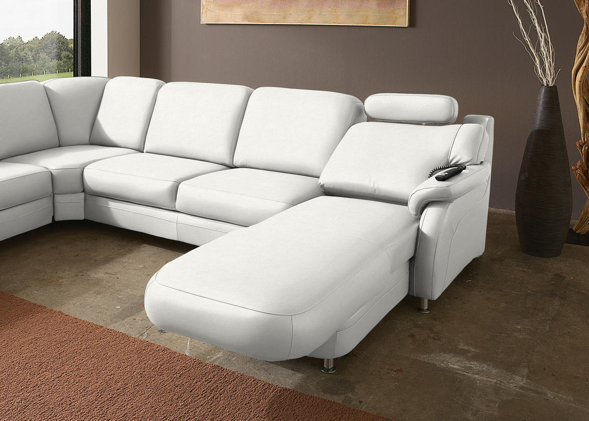 WOHNLANDSCHAFT Echtleder Weiss  - Weiss/Alufarben, Konventionell, Leder/Metall (239/329/165cm) - Beldomo Premium