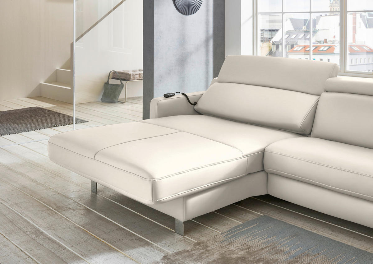 ECKSOFA Echtleder Beige  - Chromfarben/Beige, Design, Leder/Metall (176/291cm) - Valdera