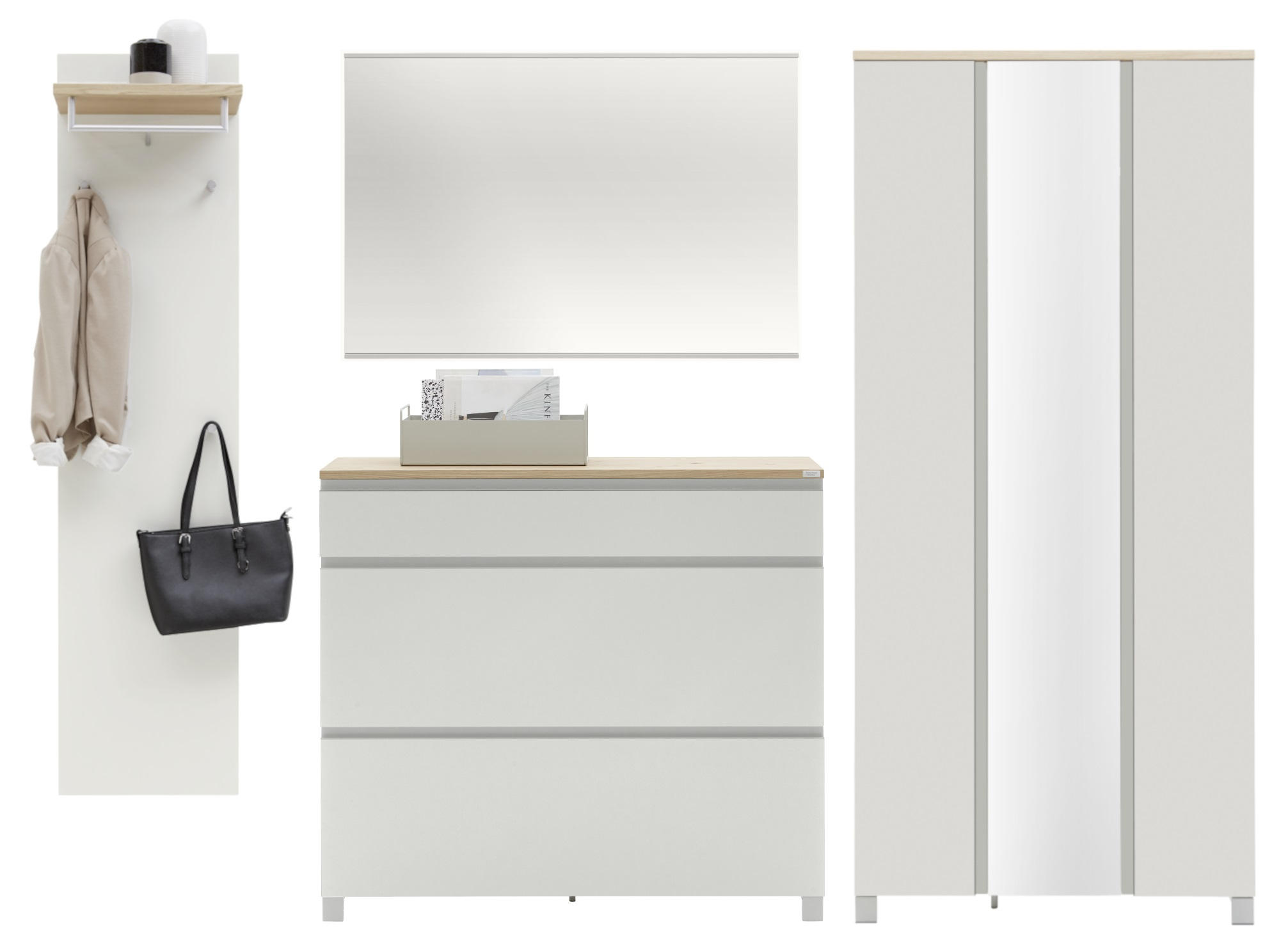 GARDEROBE Silberfarben, Weiß, Eichefarben - Eichefarben/Silberfarben, Design, Holz/Metall (270/193/37cm) - Dieter Knoll