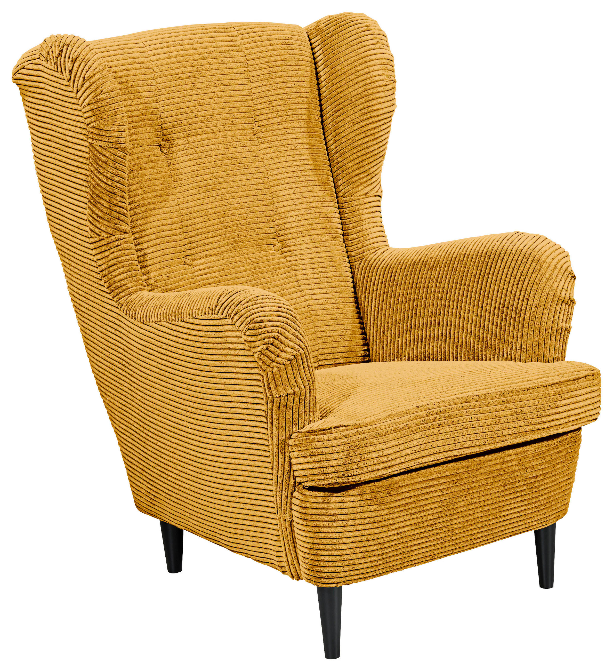OHRENSESSEL in Cord Gelb  - Gelb/Schwarz, Basics, Holz/Textil (78/102/98cm) - MID.YOU