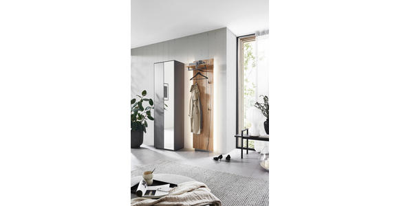 GARDEROBE in 128,8/205,5/37,1 cm - Wildeiche/Grau, Design, Glas/Holz (128,8/205,5/37,1cm) - Dieter Knoll