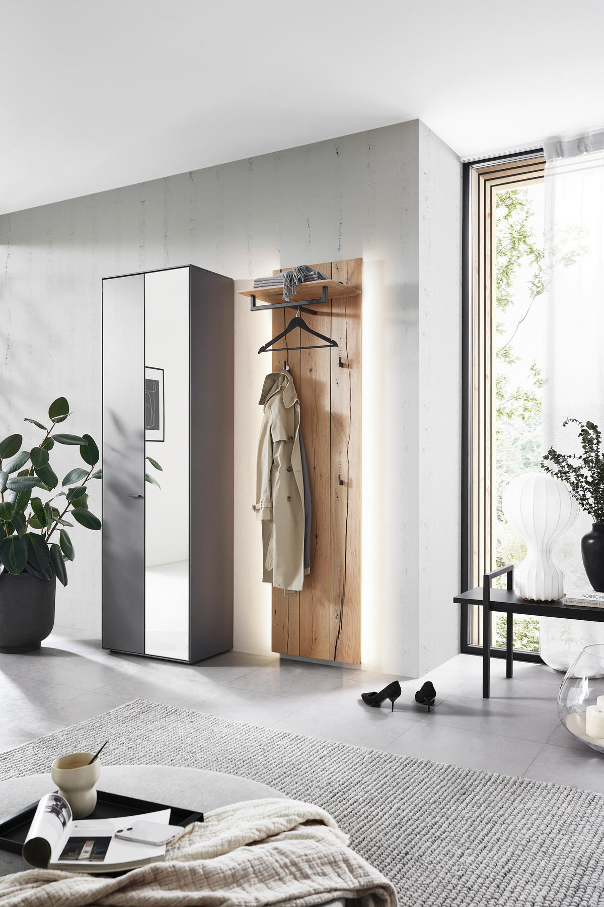 GARDEROBE  in 128,8/205,5/37,1 cm  - Wildeiche/Grau, Design, Glas/Holz (128,8/205,5/37,1cm) - Dieter Knoll