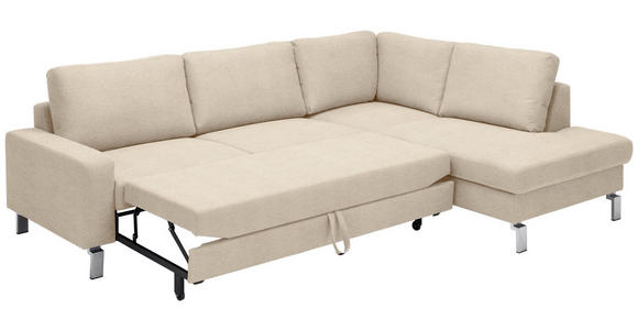 ECKSOFA in Flachgewebe Beige 276/200 cm - Chromfarben/Beige, Design, Textil/Metall (276/200cm) - Hom`in