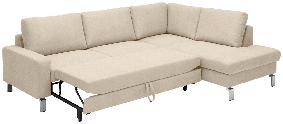 ECKSOFA in Flachgewebe Beige  276/200 cm  - Chromfarben/Beige, Design, Textil/Metall (276/200cm) - Hom`in