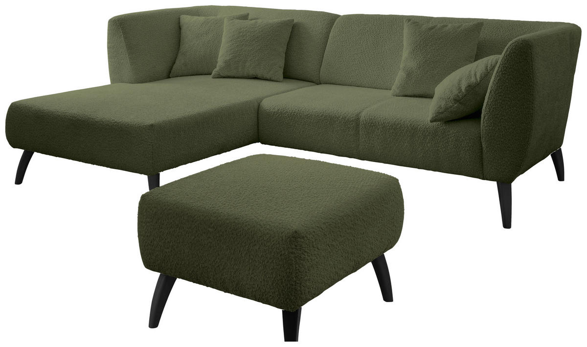 ECKSOFA in Bouclé Dunkelgrün  - Dunkelgrün/Schwarz, Modern, Holz/Textil (160/264cm) - MID.YOU