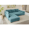 ECKSOFA Türkis Cord  inkl. Zierkissen, Rückenkissen, Rücken echt  - Türkis/Schwarz, KONVENTIONELL, Holz/Textil (202/298cm) - Carryhome