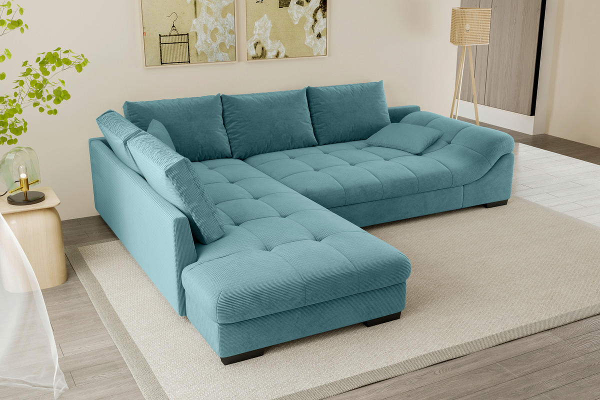 ECKSOFA Türkis Cord  - Türkis/Schwarz, KONVENTIONELL, Holz/Textil (202/298cm) - Carryhome