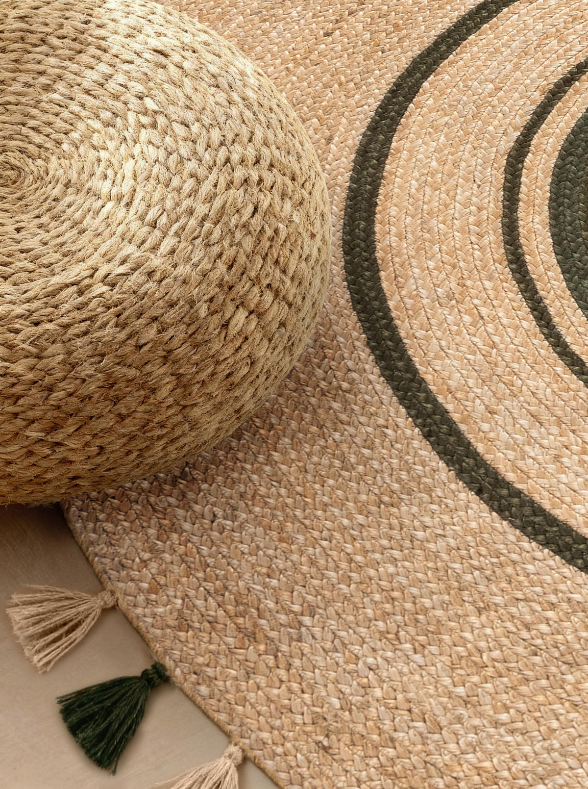 JUTETEPPICH 200 cm Jute Braided Braun, Dunkelgrün rund  - Dunkelgrün/Braun, Basics, Textil (200cm) - Hanse Home