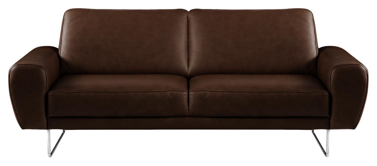 2-SITZER-SOFA in Echtleder Dunkelbraun  - Chromfarben/Dunkelbraun, Design, Leder/Metall (177/85/92cm) - Livetastic