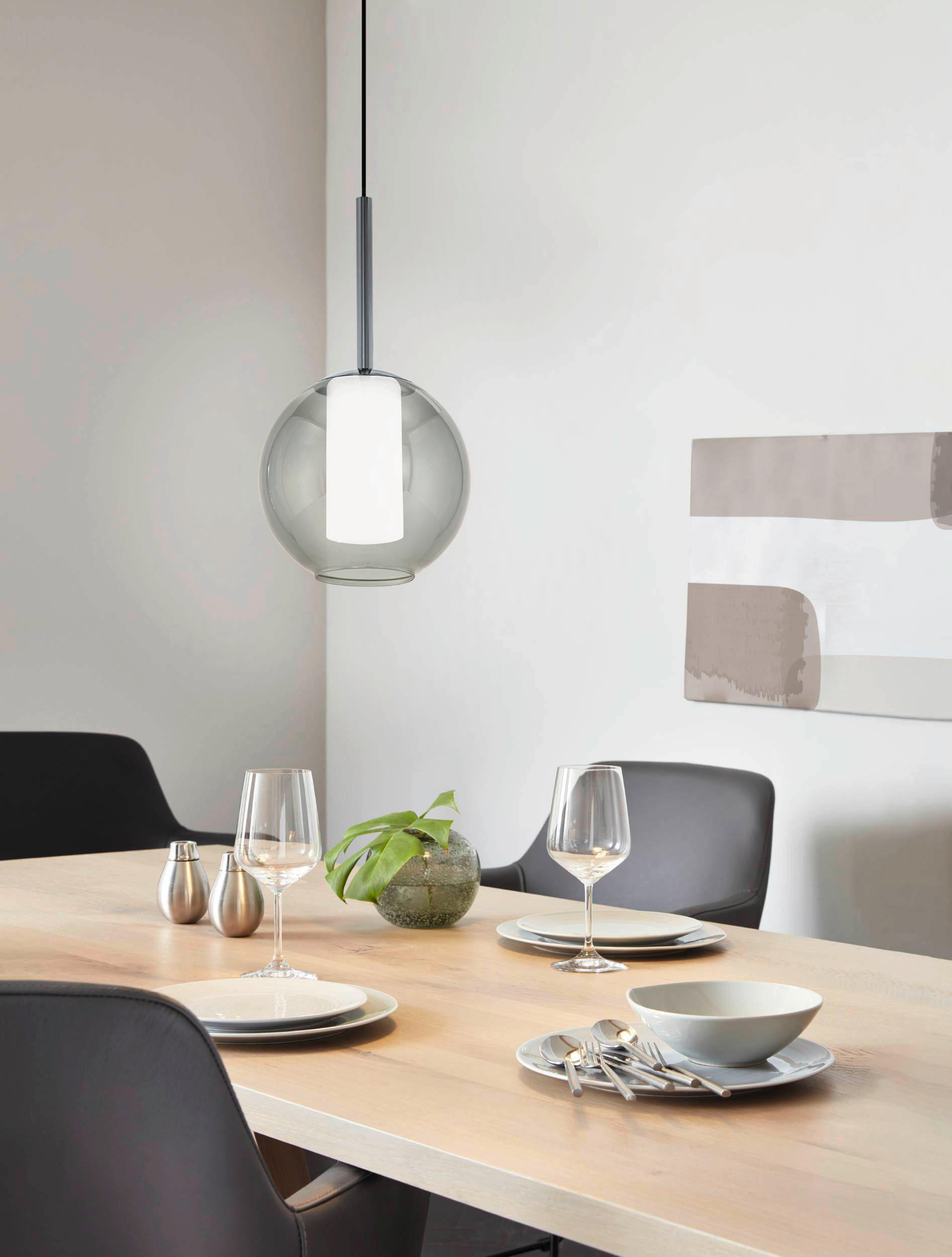 HÄNGELEUCHTE Tindari 25/110 cm   - Schwarz/Weiß, Design, Glas/Metall (25/110cm) - Eglo