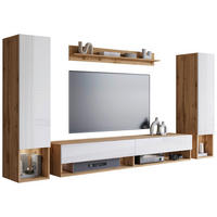 WOHNWAND Amadeo 4-teilig  in Eiche Wotan, Weiß Hochglanz  245/130/32 cm  - Weiß Hochglanz/Eiche Wotan, Basics, Holzwerkstoff (245/130/32cm) - P & B