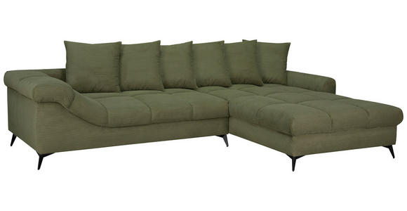 ECKSOFA Grün Cord Rückenkissen, Armlehnenkissen, Rücken echt  - Schwarz/Grün, KONVENTIONELL, Textil/Metall (332/231cm) - Carryhome