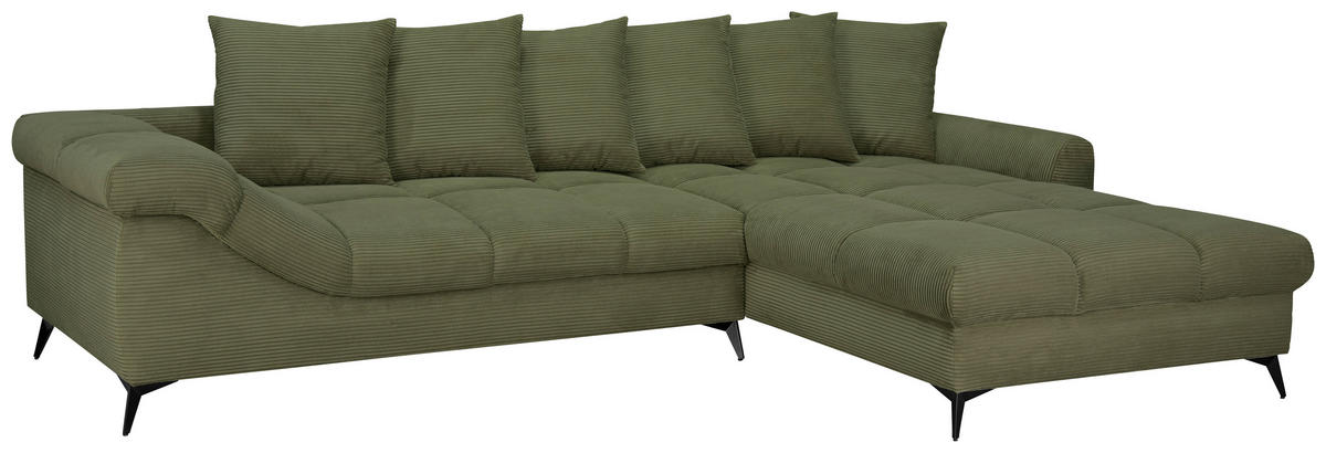 ECKSOFA Grün Cord Rückenkissen, Armlehnenkissen, Rücken echt  - Schwarz/Grün, KONVENTIONELL, Textil/Metall (332/231cm) - Carryhome