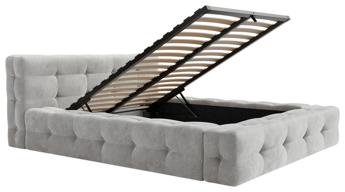 POLSTERBETT Lattenrost, Bettkasten 180/200 cm  in Hellgrau  - Hellgrau/Schwarz, Design, Holz/Textil (180/200cm) - Boxxx