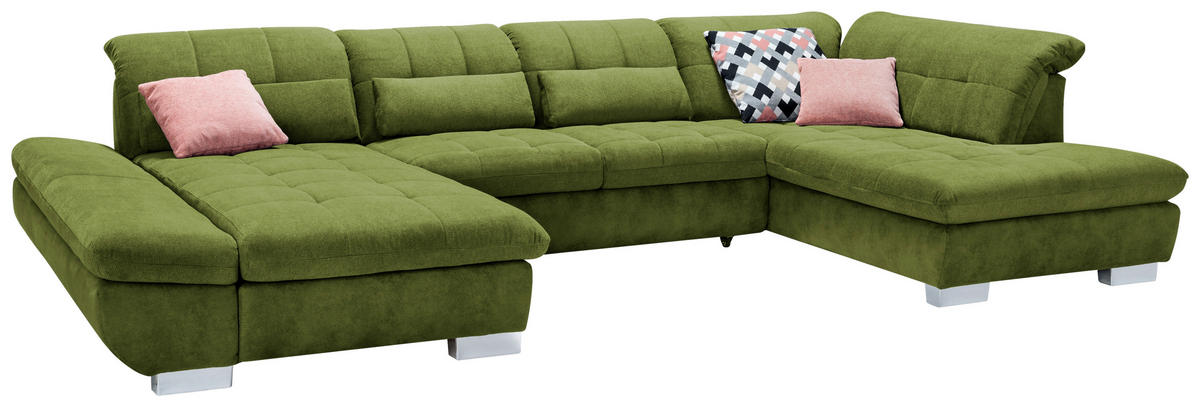 WOHNLANDSCHAFT in Mikrofaser Grün  - Chromfarben/Grün, Design, Kunststoff/Textil (204/350/211cm) - Xora