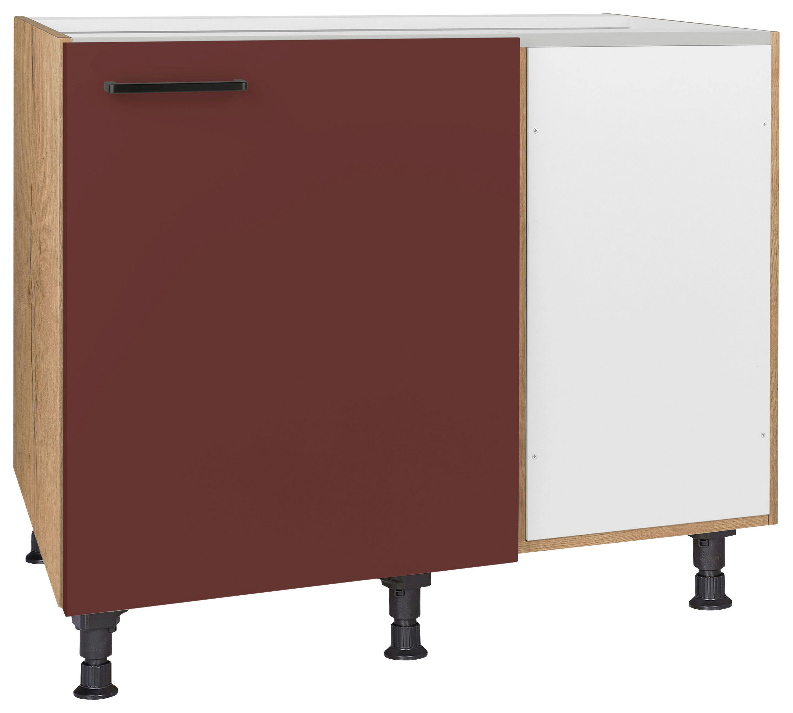 ECKUNTERSCHRANK 125/87/65 cm  - Eichefarben/Rot, MODERN, Holzwerkstoff/Metall (125/87/65cm) - Nobilia