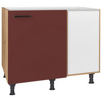 ECKUNTERSCHRANK 125/87/65 cm  - Eichefarben/Rot, MODERN, Holzwerkstoff/Metall (125/87/65cm) - Nobilia