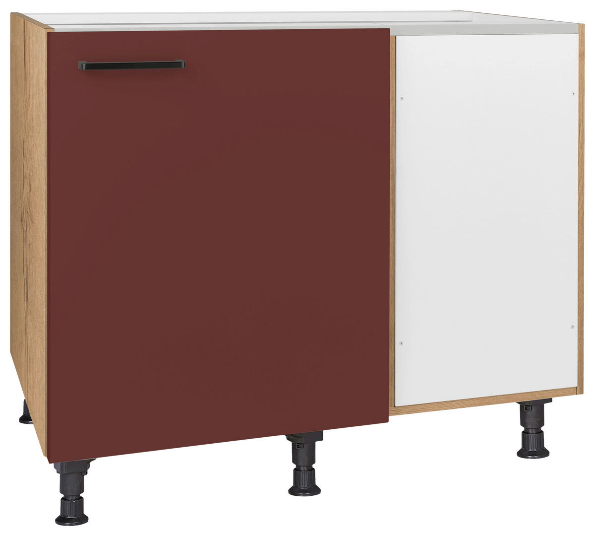 ECKUNTERSCHRANK 125/87/65 cm  - Eichefarben/Rot, MODERN, Holzwerkstoff/Metall (125/87/65cm) - Nobilia