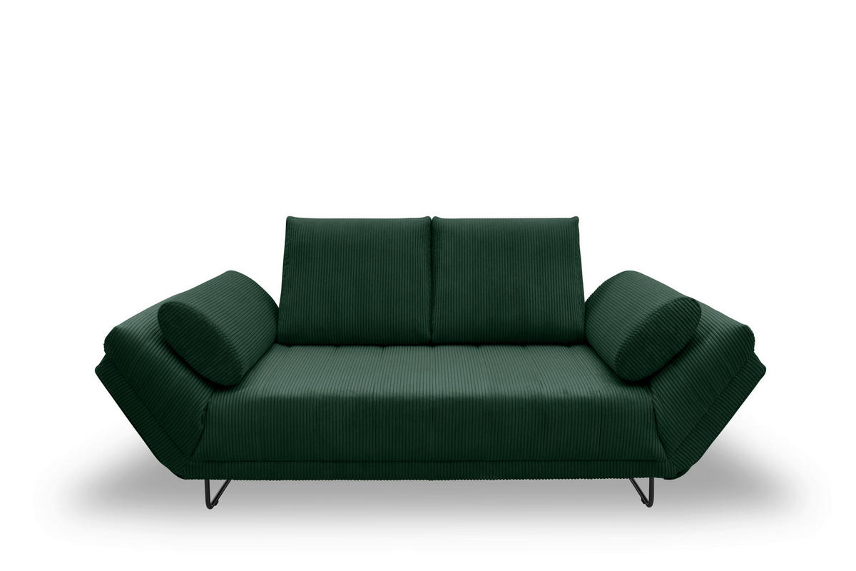 SCHLAFSOFA in Cord, Mikrofaser Dunkelgrün  - Dunkelgrün/Schwarz, Design, Textil/Metall (210/95/97cm) - MID.YOU
