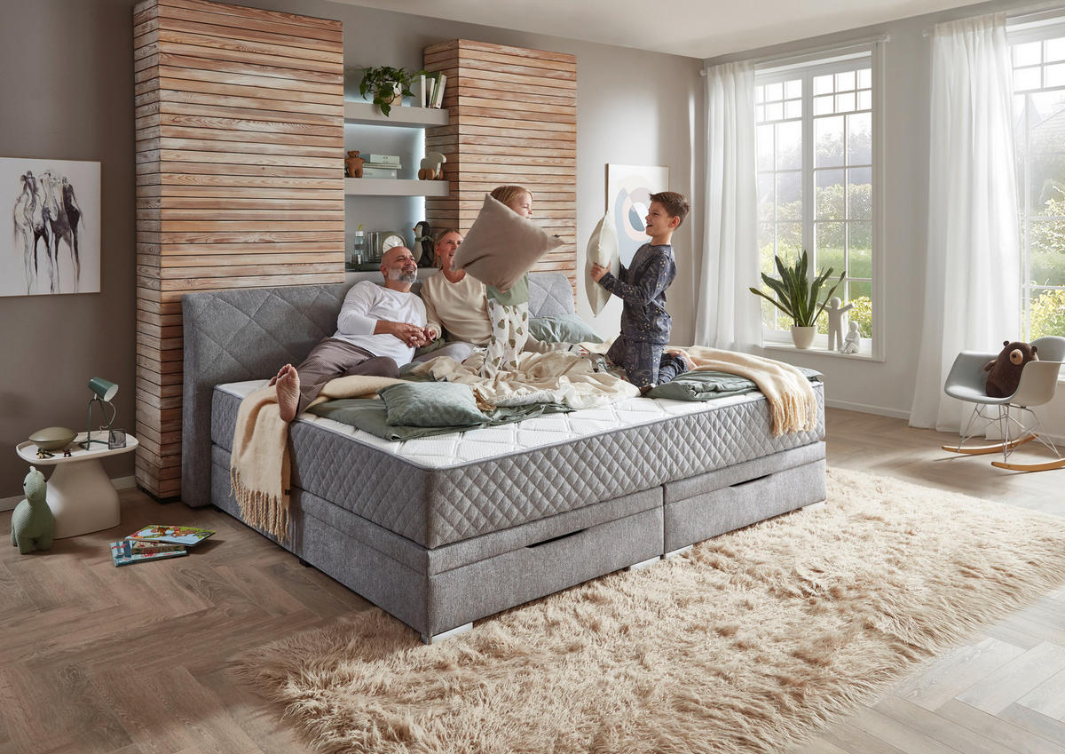 FAMILIENBETT - Chromfarben/Grau, KONVENTIONELL, Kunststoff/Textil (240/200cm) - Boxxx