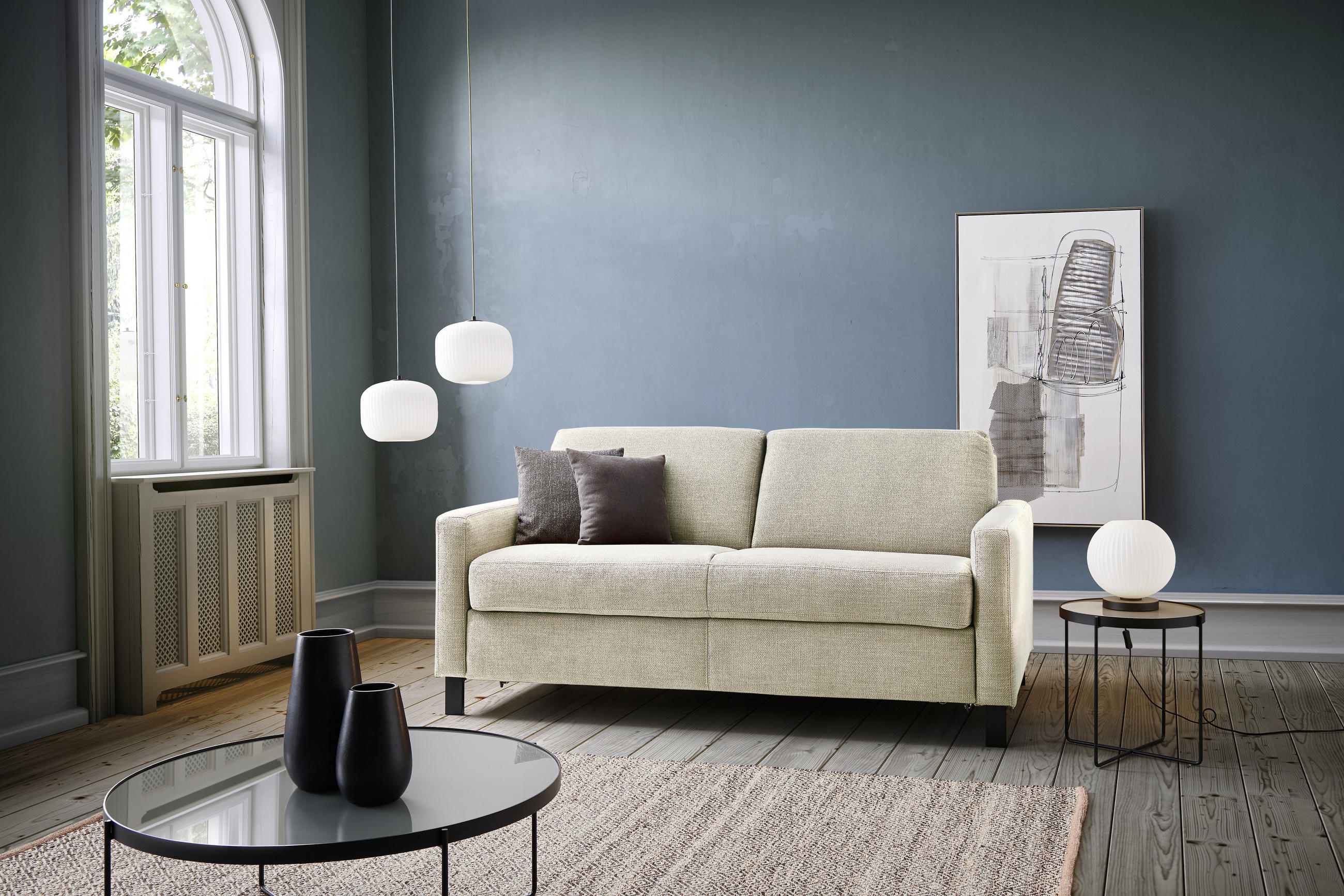 SCHLAFSOFA in Textil Beige  - Beige/Schwarz, Design, Holz/Textil (184/92/102cm) - Venda