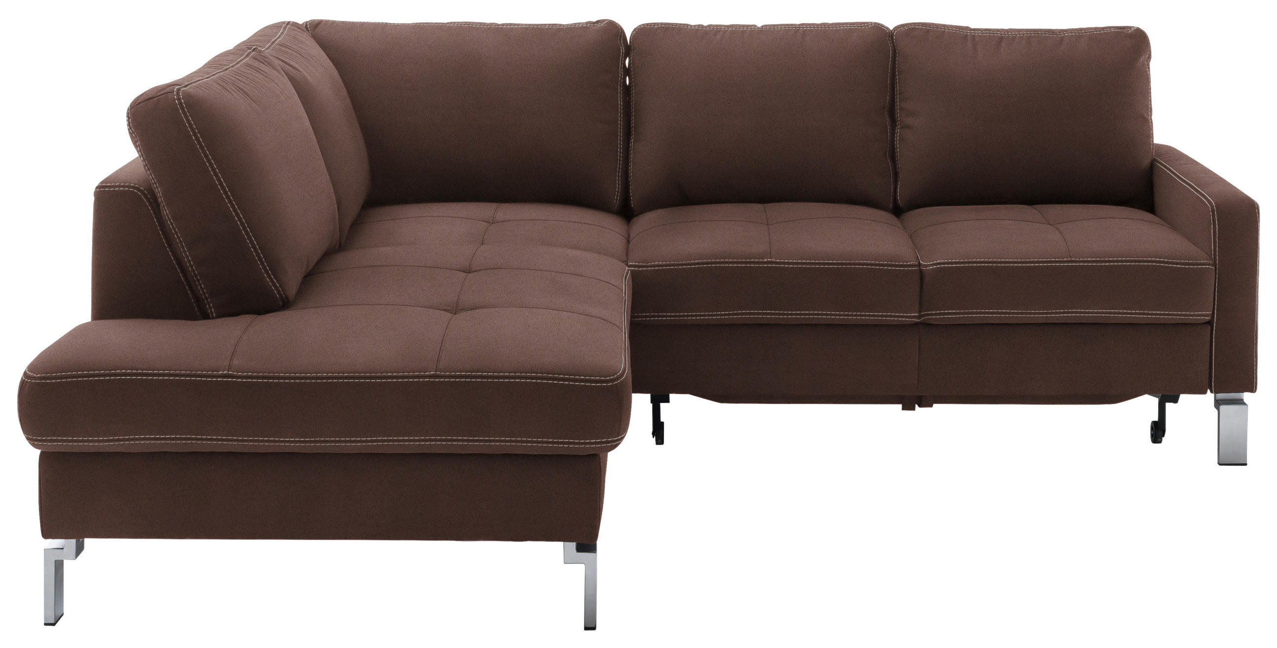 ECKSOFA in Mikrofaser Braun  200/229 cm  - Chromfarben/Beige, Design, Textil/Metall (200/229cm) - Pure Home Lifestyle