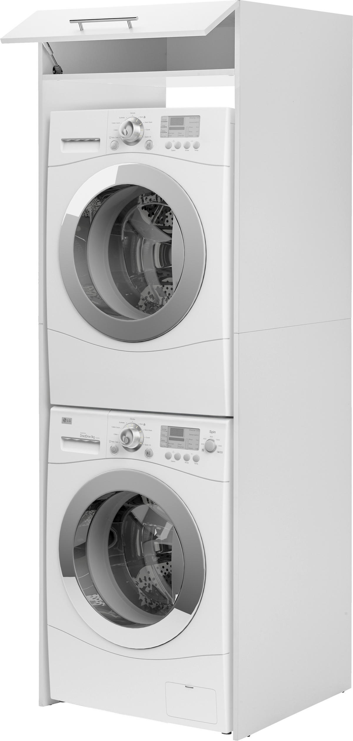 SKÅP FÖR TVÄTTMASKIN 67,4/200/67,6 cm  i vit  - stålfärgad/vit, Klassisk, metall/trämaterial (67,4/200/67,6cm) - Respekta