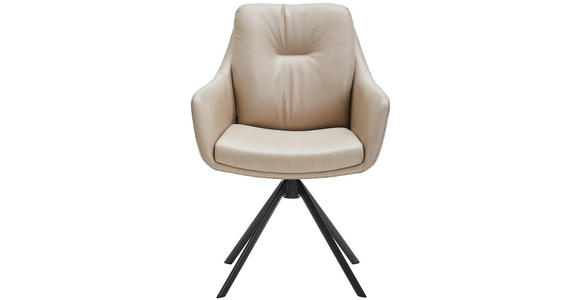 ARMLEHNSTUHL in Eisen Webstoff Kombination Echtleder/Stoff pigmentiert - Beige/Creme, Design, Leder/Textil (62/90/65cm) - Waldwelt