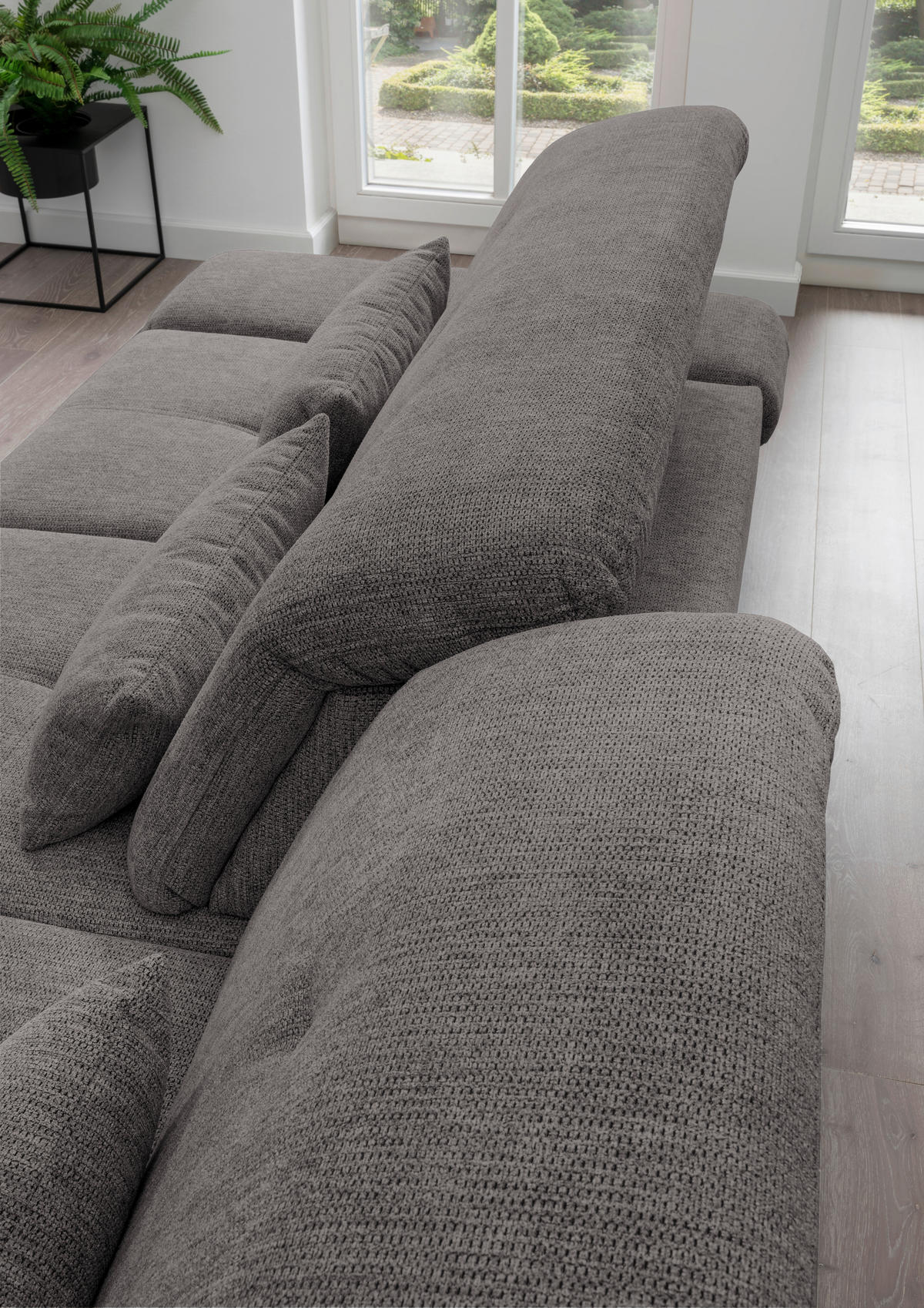 ECKSOFA in Chenille Graubraun  - Chromfarben/Graubraun, Design, Textil/Metall (300/196cm) - Livetastic