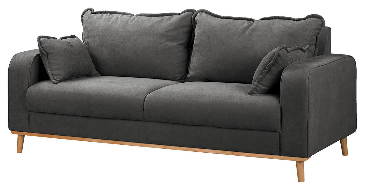3-SITZER-SOFA in Mikrofaser Dunkelgrau  - Wengefarben/Dunkelgrau, Design, Holz/Textil (193/86/87cm) - Livetastic