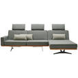 ECKSOFA in Flachgewebe Grau, Grün  - Schwarz/Grau, Natur, Holz/Textil (326/170cm) - Valnatura