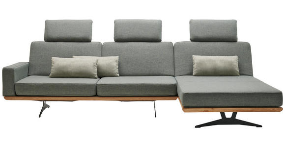 ECKSOFA in Flachgewebe Grau, Grün  - Schwarz/Grau, Natur, Holz/Textil (326/170cm) - Valnatura