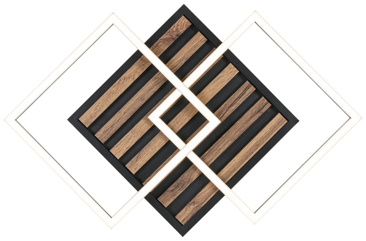 STROPNA SVETILKA 45/45/9,5 cm   - črna/barve hrasta, Trend, kovina/umetna masa (45/45/9,5cm) - Novel