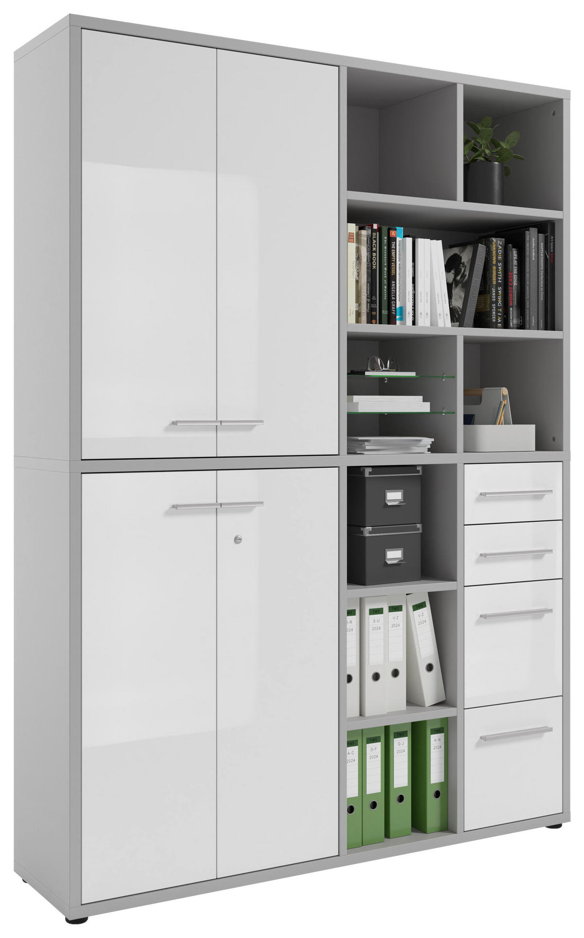 AKTENSCHRANK Weiß, Hellgrau  - Hellgrau/Weiß, MODERN, Glas/Holzwerkstoff (154,9/215,4/40cm)