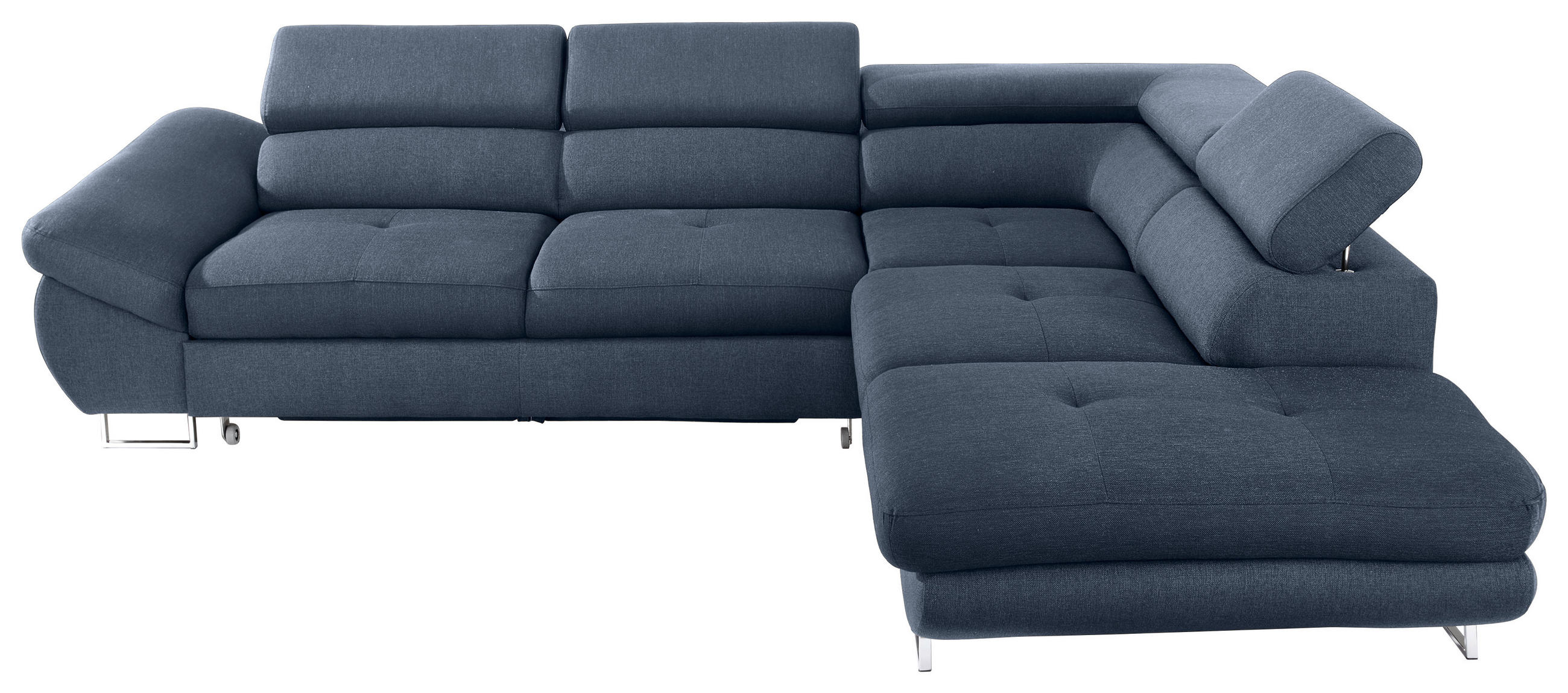 ECKSOFA Dunkelblau Webstoff Bettkasten, Schlaffunktion, Rücken echt, Kopfteilverstellung  - Dunkelblau, Design, Textil/Metall (280/235cm) - Hom`in
