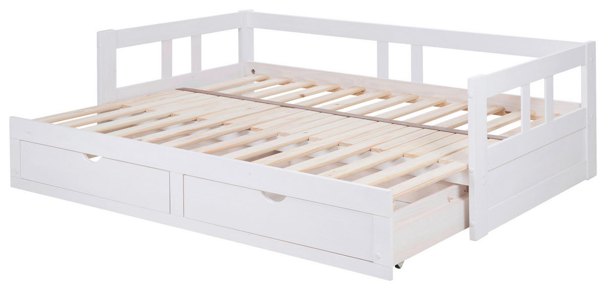 AUSZIEHBETT 90/200 cm Weiss  - Weiss/Naturfarben, Romantik / Landhaus, Holz/Holzwerkstoff (90/200cm) - MID.YOU