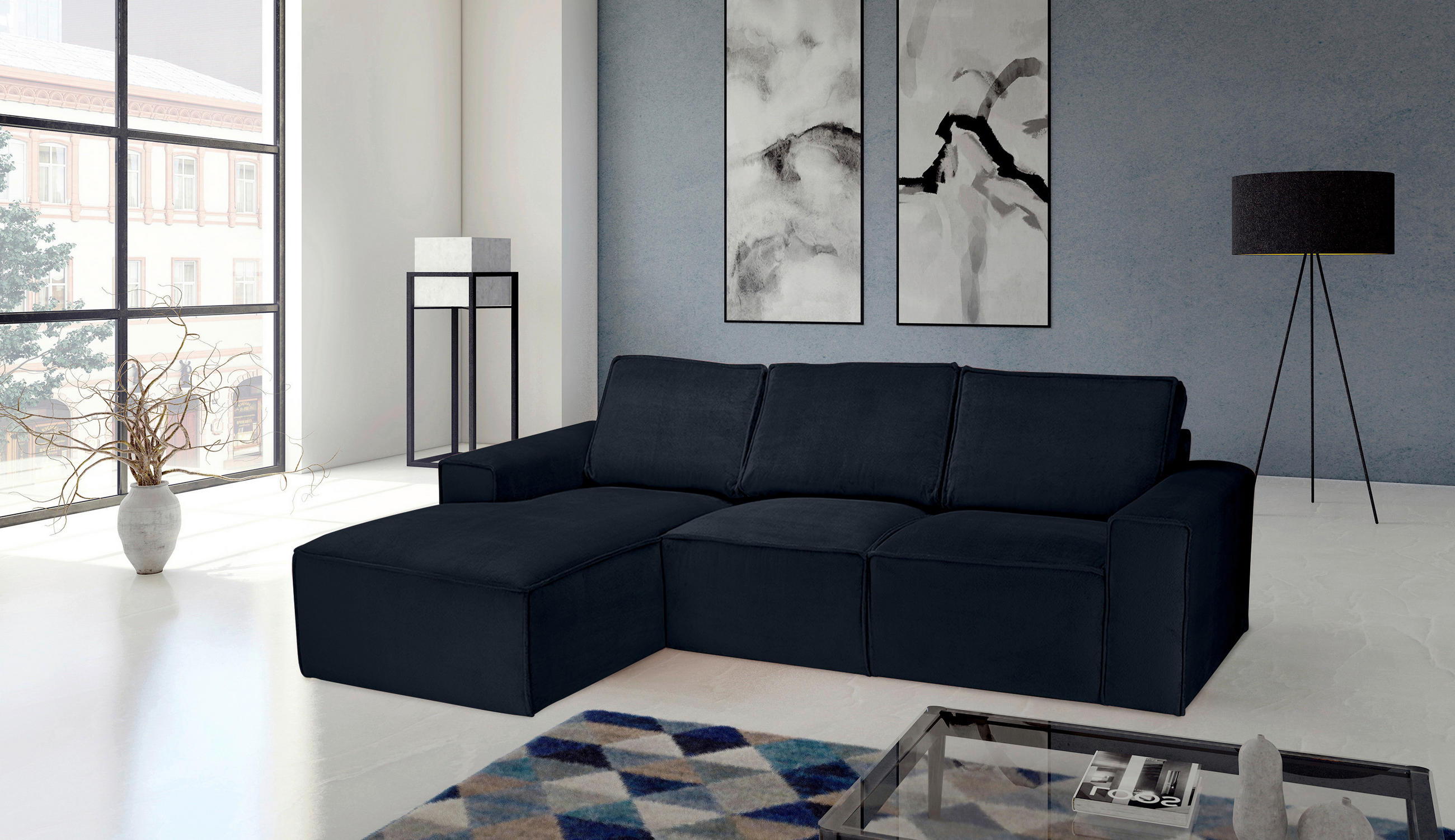 ECKSOFA Anthrazit Chenille - Anthrazit/Schwarz, KONVENTIONELL, Kunststoff/Textil (168/272cm) - Carryhome