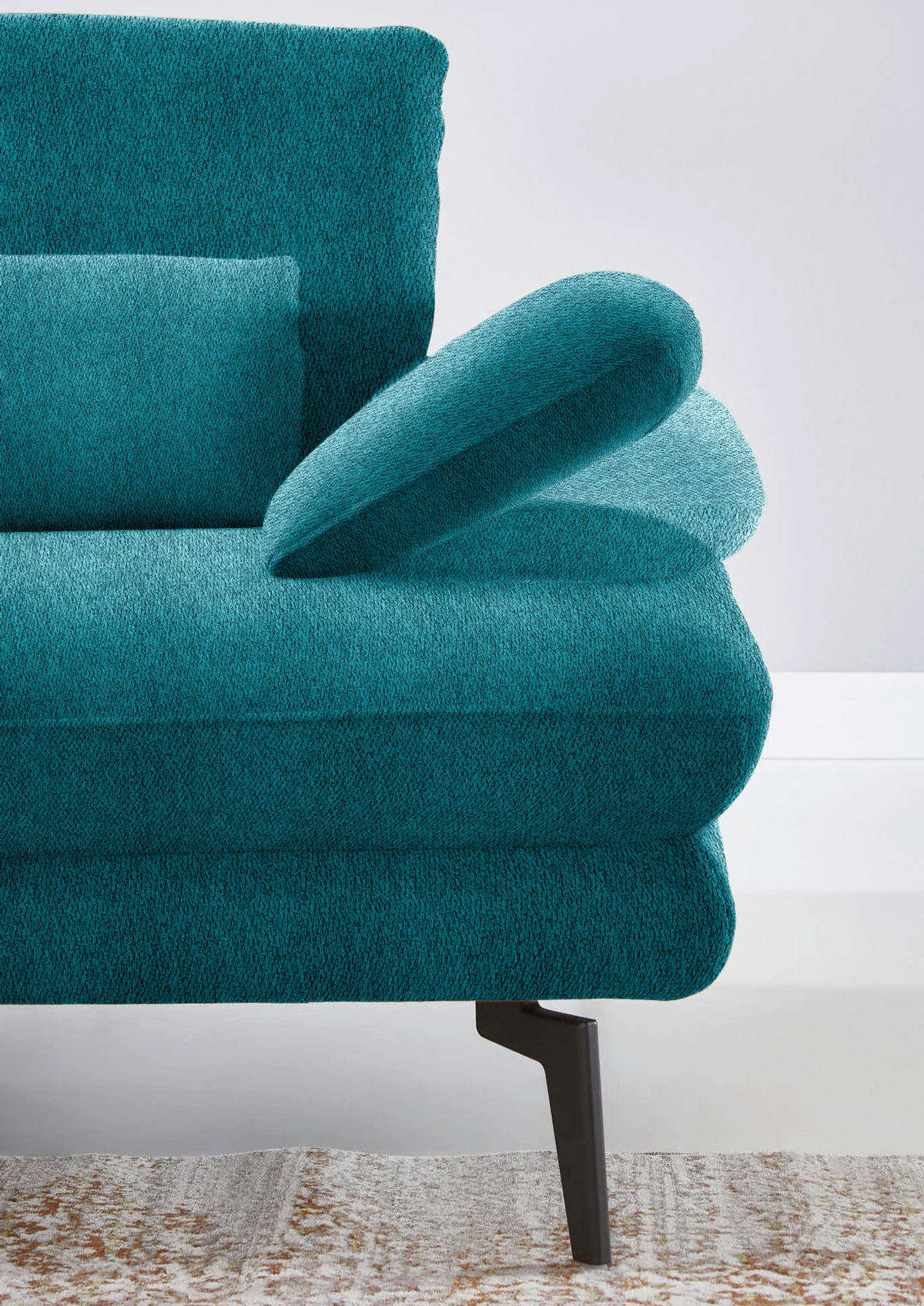 ECKSOFA in Chenille Petrol  - Petrol/Schwarz, Design, Textil/Metall (180/310cm) - Dieter Knoll