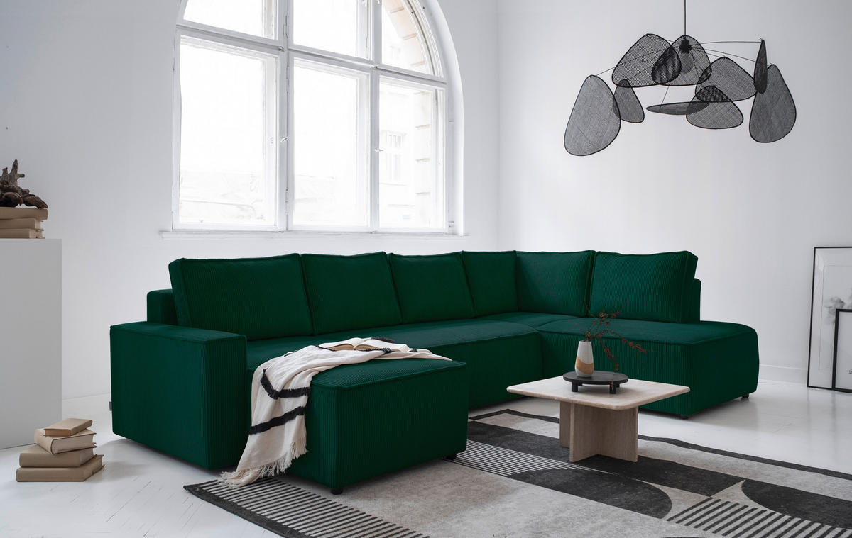 SJEDEĆA GARNITURA tekstil  tamno zelena   - tamno zelena/crna, Design, tekstil/plastika (156/322/194cm) - MID.YOU