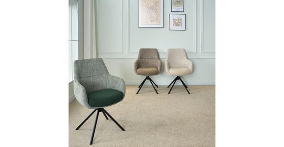 ARMLEHNSTUHL  Stoffauswahl, Sitzfläche 360° drehbar Webstoff  - Schwarz/Grün, Design, Textil/Metall (59/91/69cm) - Novel