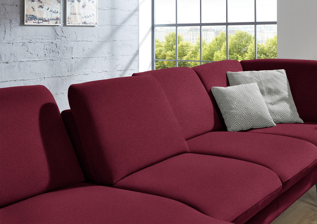 WOHNLANDSCHAFT in Webstoff Weinrot  - Weinrot/Schwarz, Design, Textil/Metall (180/344/208cm) - Dieter Knoll