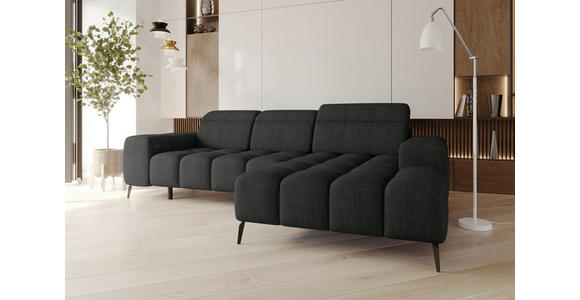 ECKSOFA Anthrazit Flachgewebe Rücken echt, Kopfteilverstellung, Sitztiefenverstellung  - Anthrazit/Schwarz, KONVENTIONELL, Kunststoff/Textil (273/171cm) - Carryhome
