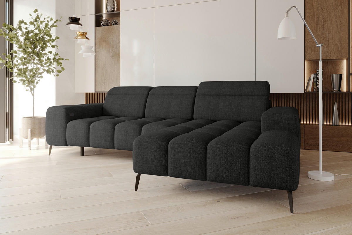 ECKSOFA Anthrazit Flachgewebe Rücken echt, Kopfteilverstellung, Sitztiefenverstellung  - Anthrazit/Schwarz, KONVENTIONELL, Kunststoff/Textil (273/171cm) - Carryhome