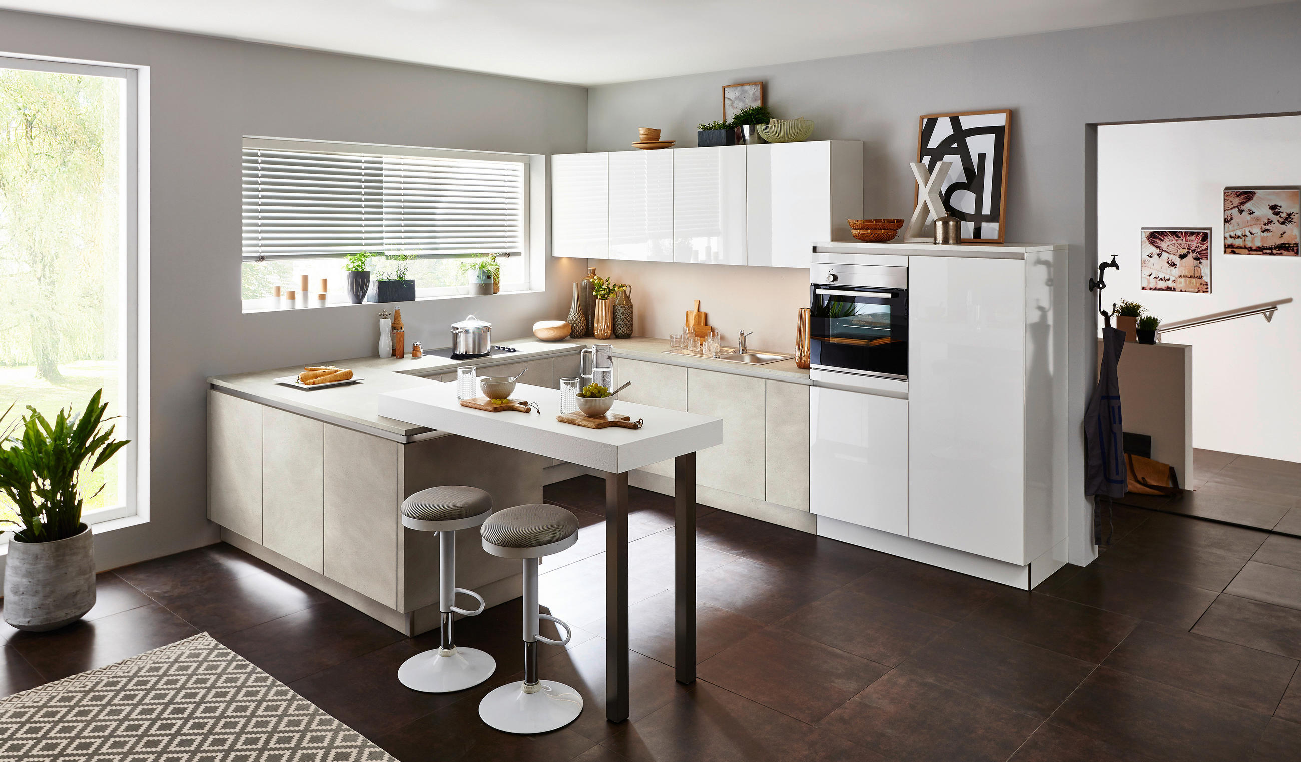 EINBAUKÜCHE LUCCA  - Weiß/Grau, MODERN, Holzwerkstoff - Nolte Küchen