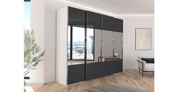SCHWEBETÜRENSCHRANK  in Schwarz, Weiß  - Chromfarben/Schwarz, Design, Glas/Holzwerkstoff (271/235/68cm) - Novel