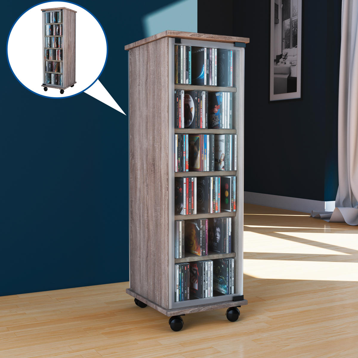 CD-REGAL - Eichefarben, KONVENTIONELL, Glas/Holzwerkstoff (31/97,5/35cm) - MID.YOU