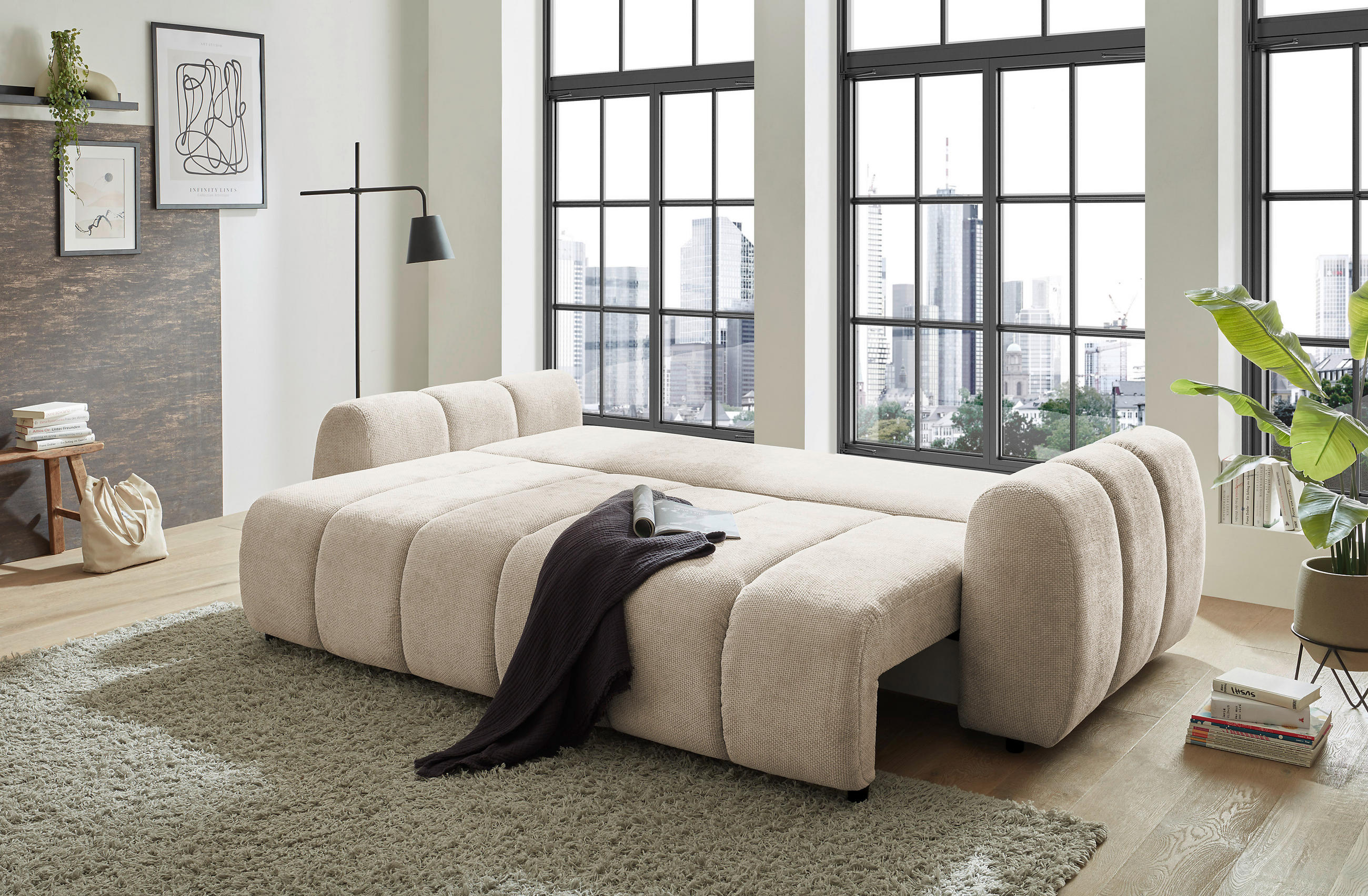 SCHLAFSOFA Webstoff Beige  - Beige/Schwarz, Design, Kunststoff/Textil (256/76/112cm) - MID.YOU