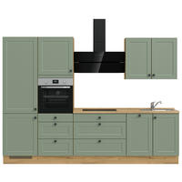 KÜCHENBLOCK 300 cm   in Eichefarben, Schilfgrün  - Schilfgrün/Eichefarben, MODERN, Holzwerkstoff/Metall (300cm) - Nobilia